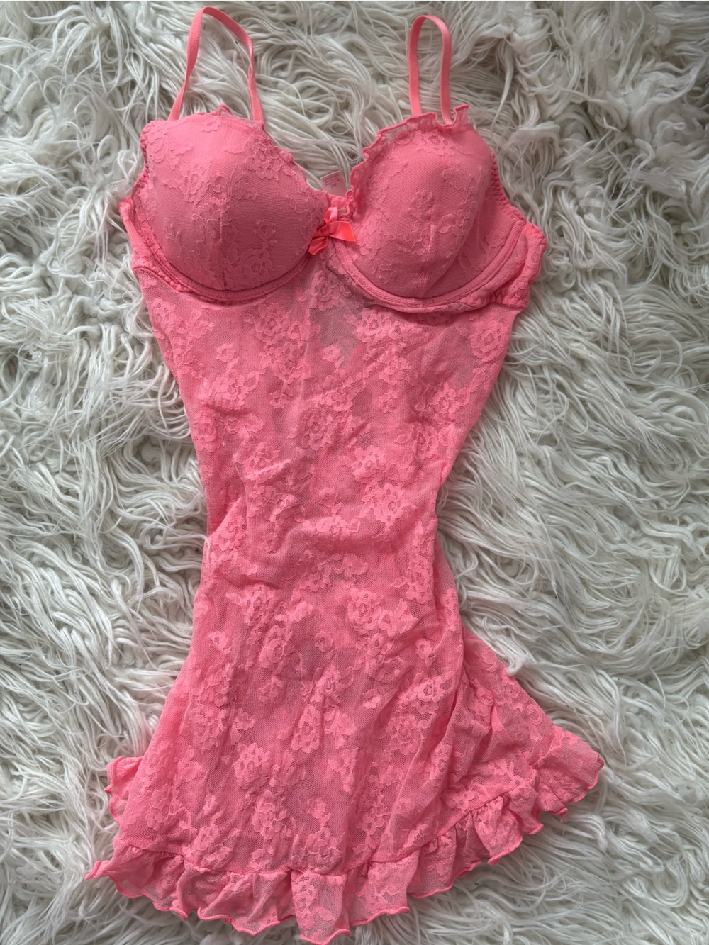 Victoria’s Secret Pink Lace Ruffle Bustle Teddy Bodysuit 36C
